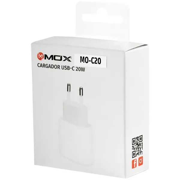 Adaptador de Enchufe MOX MO-C20 USB-C de 20 watts - Blanco
