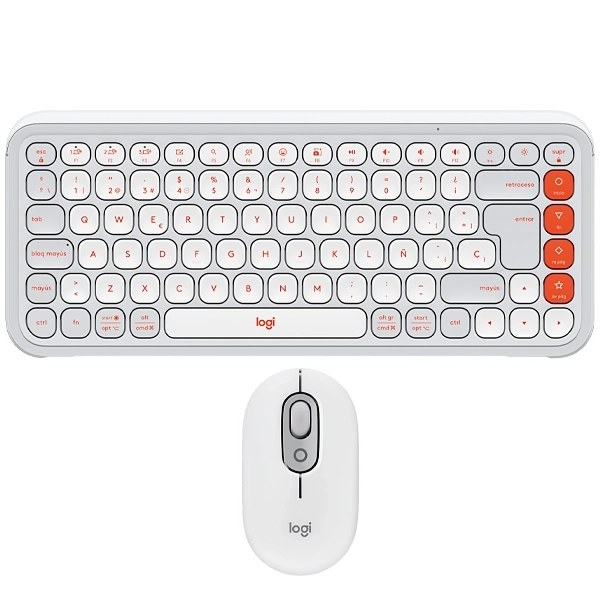 Kit Teclado Inalámbrico Logitech POP Icon Combo Español + Mouse 400 DPI - Gris Blanco
